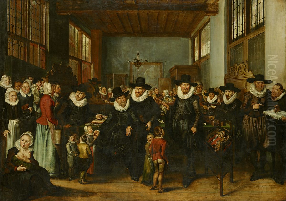 Inschrijving van armen en wezen in het Aalmoezeniershuis-The Registration of Paupers and Orphans at the Almshouse Oil Painting by Werner van den Valckert