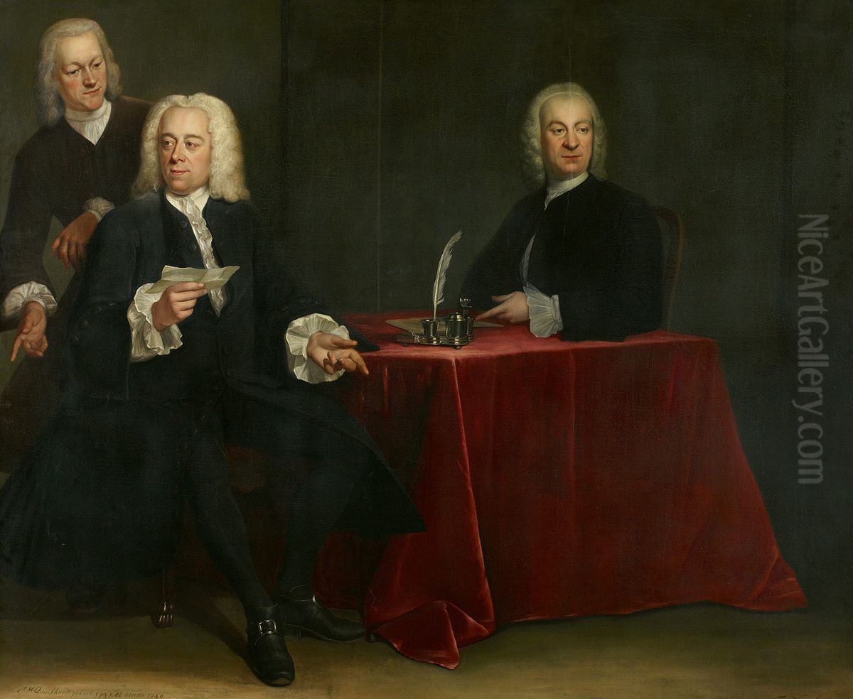 De regenten van het Leprozenhuis-Twee regenten en de binnenvader van het Leprozenhuis-Two governors and the house father of the Leper House Oil Painting by Jan Maurits Quinkhard