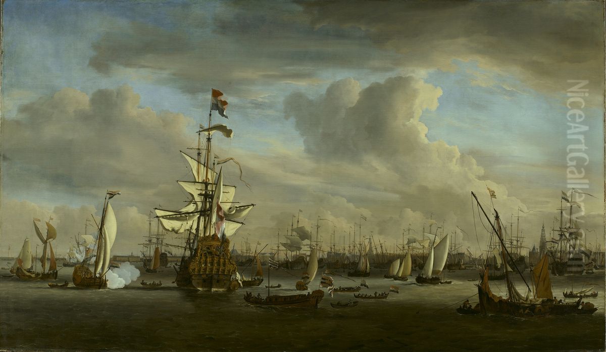 De Gouden Leeuw op het IJ voor Amsterdam Oil Painting by Willem van de Velde the Younger