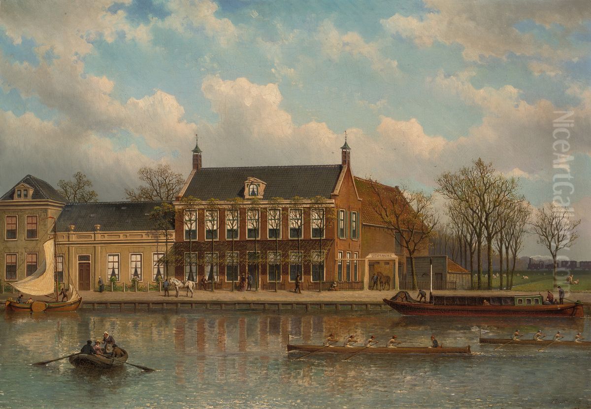 De Amstel bij de uitspanning Lokhorst Oil Painting by Eduard Alexander Hilverdink