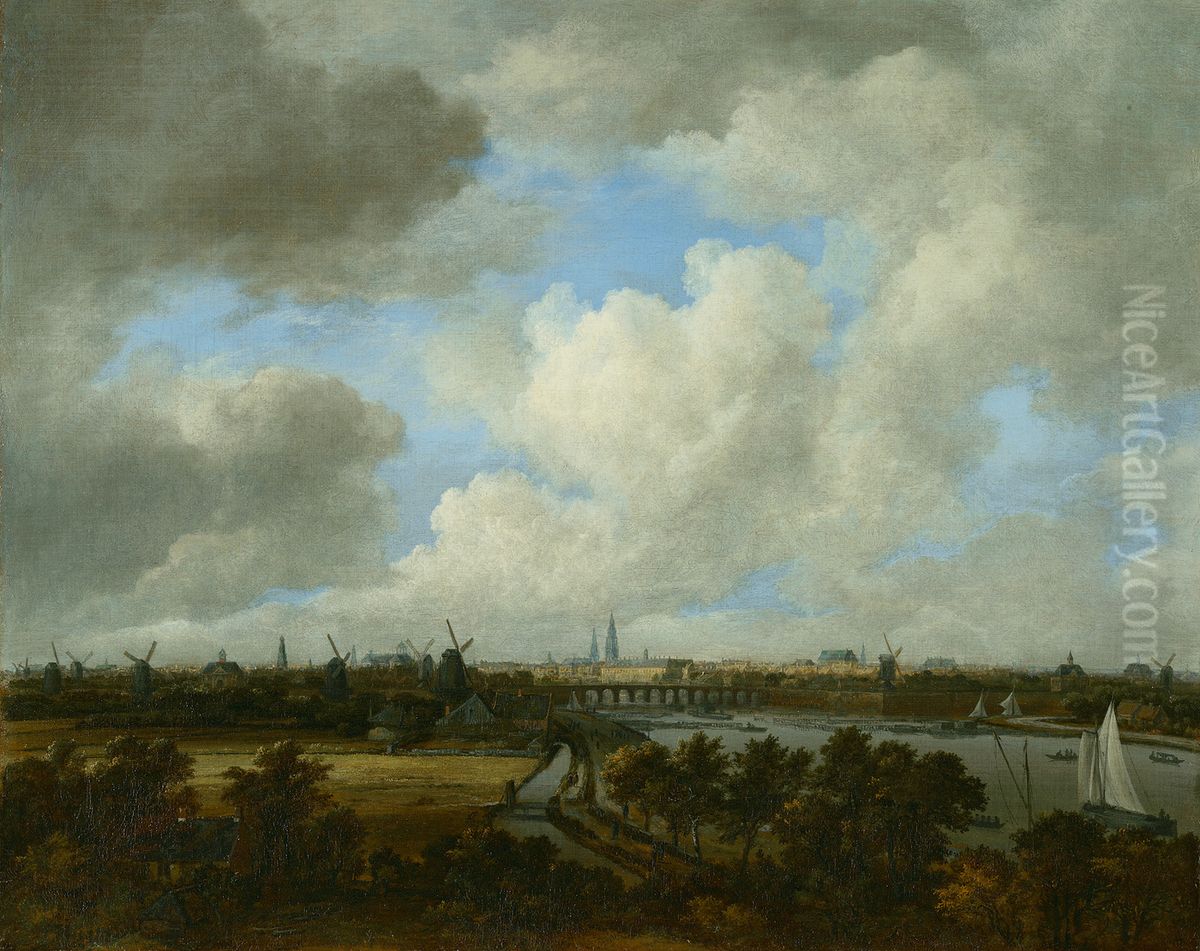 Gezicht op Amsterdam vanaf de Amsteldijk Oil Painting by Jacob Van Ruisdael