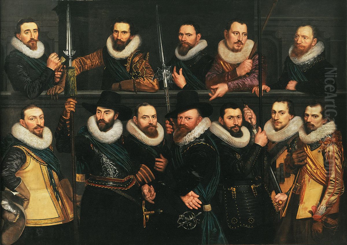 Schutters van de compagnie van luitenant Pieter Pietersz Hasselaer-Korporaalschap van luitenant Pieter Pietersz Hasselaer-Civic Guardsmen of the company of Lieutenant Pieter Pietersz Hasselaer Oil Painting by Cornelis van der Voort