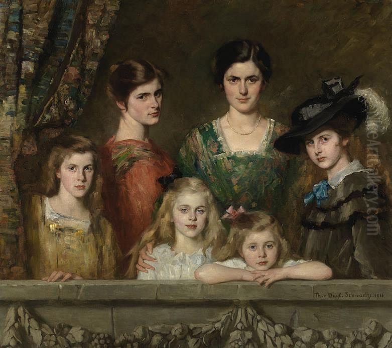 The six daughters of Charles E. H. Boissevain and his wife Maria Barbera Pijnappel Oil Painting by Therese Schwartze
