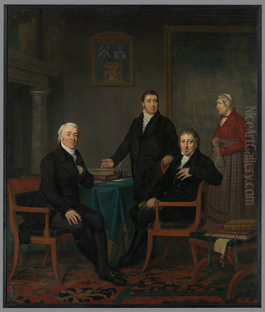 Drie regenten en de binnenmoeder van het Leprozenhuis Oil Painting by Louis Moritz