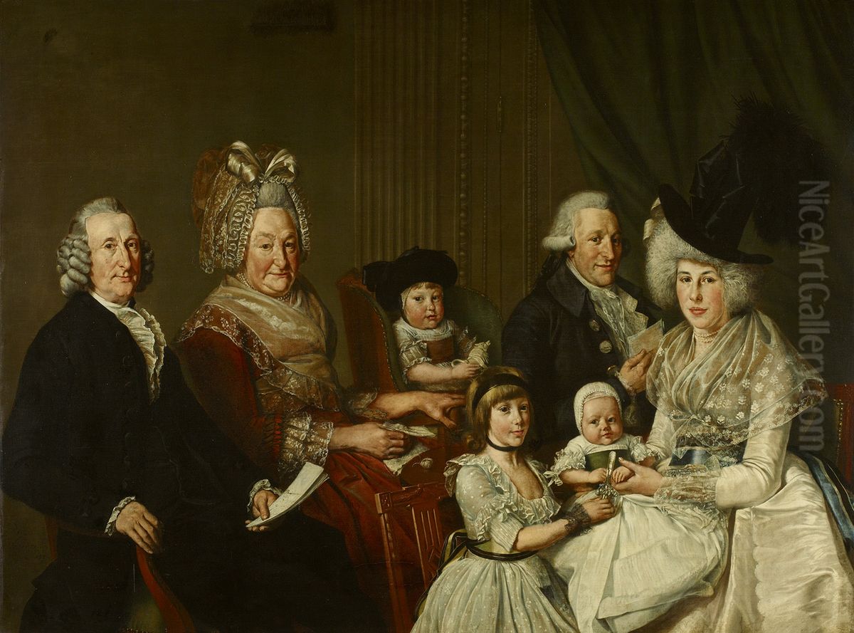 Pieter de Clercq (1731-1807) en zijn familie-De familie van Pieter de Clercq, in drie generaties bijeen Oil Painting by Wybrand Hendricks