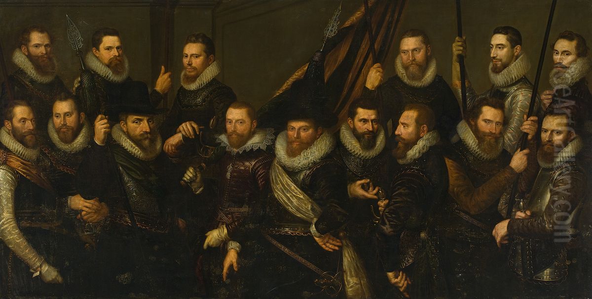 Schutters van de compagnie van kapitein Jonas Cornelisz. Witsen en luitenant Volckert Overlander-Het Korporaalschap van Kapitein Jonas Cornelisz. Witsen en luitenant Volckert Overlander Oil Painting by Cornelis van der Voort