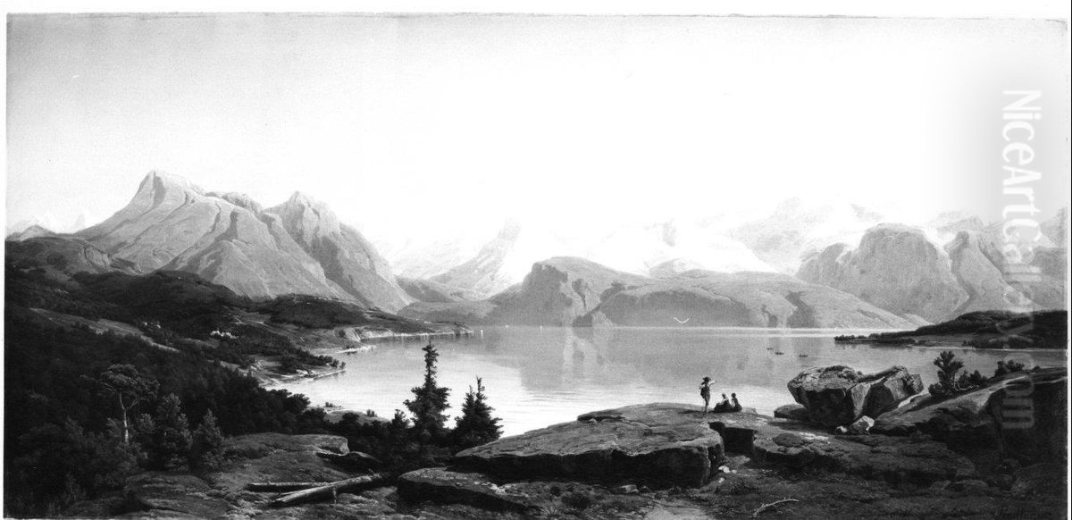 Vierwoudstedenmeer gezien vanaf de hoogte te Luzern Oil Painting by Johann Wilhelm Lindlar