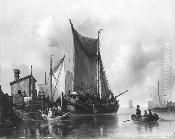 Een havenhoofd bij stil weer Oil Painting by Anthonie Waldorp