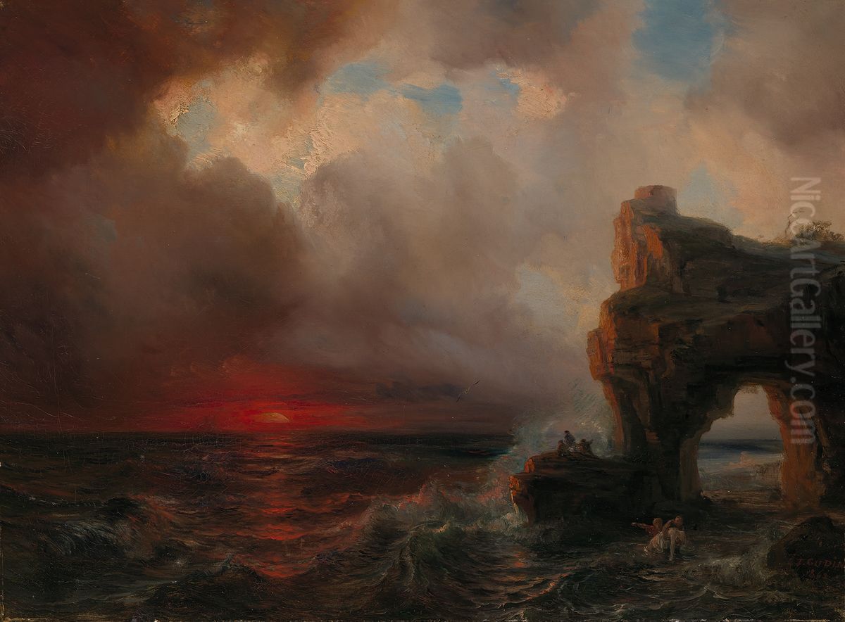 Stormy landscape at sunset Oil Painting by Theodore Gudin