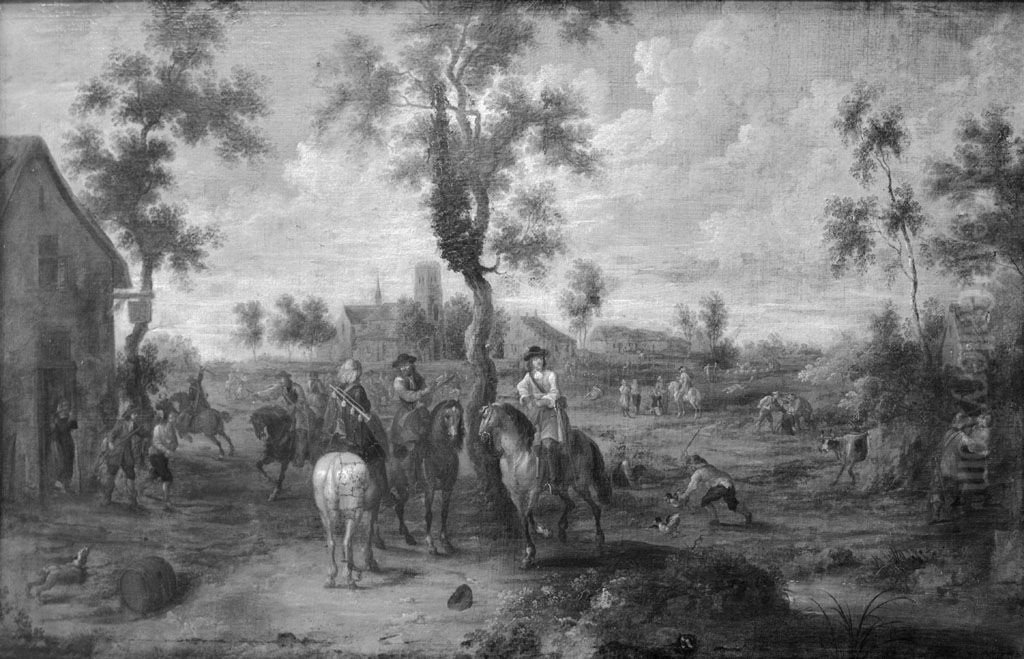 Landschap met plunderende ruiters Oil Painting by Peter Snayers