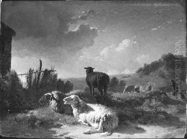 Een kudde schapen in bergachtig landschap Oil Painting by Balthasar-Paul Ommeganck