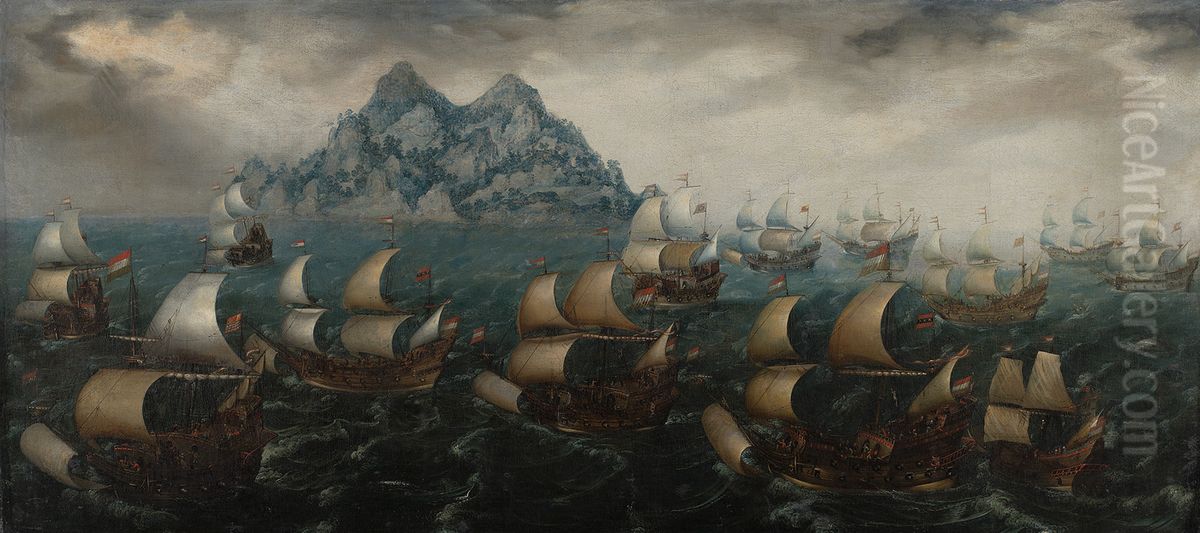 A VOC Fleet off the Coast of West Africa Oil Painting by Adam Willaerts