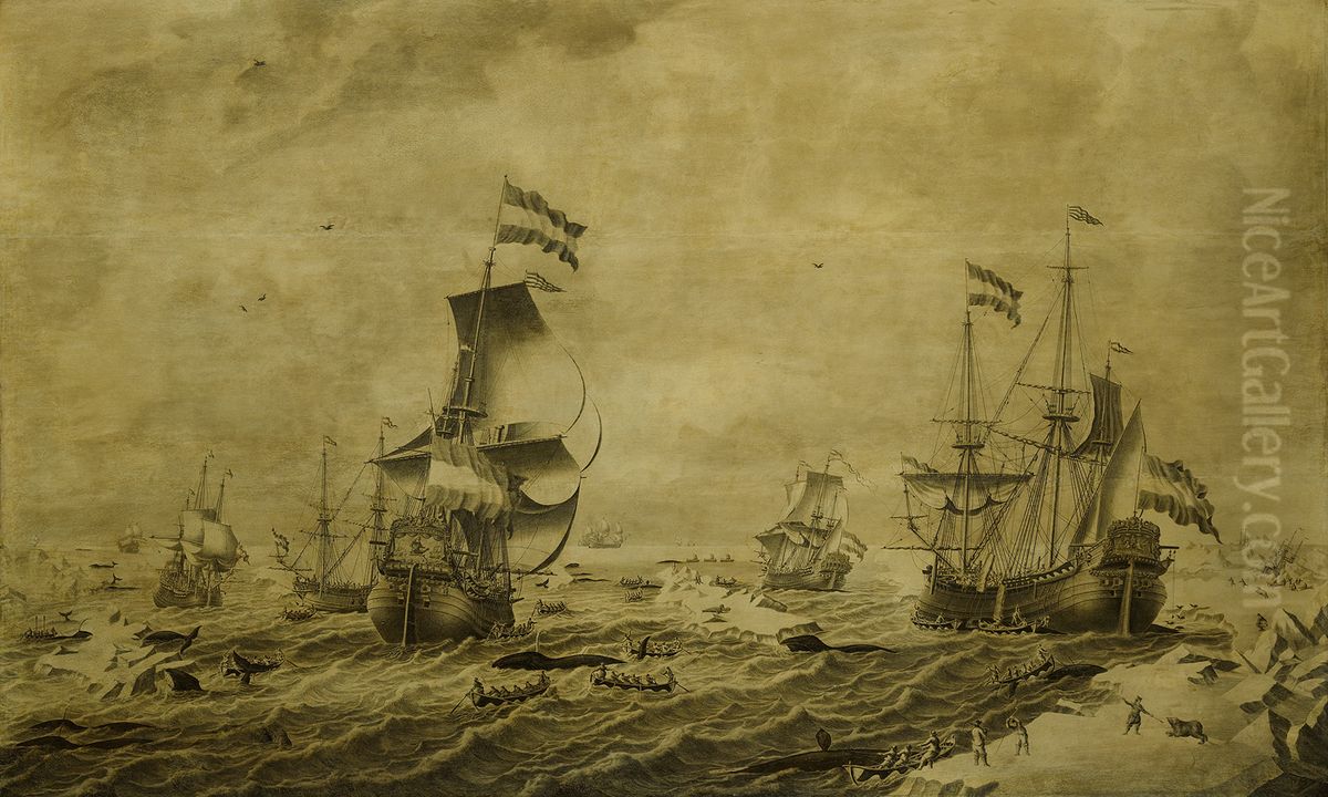 De walvisvloot van de Amsterdamse reder Gerrit Doornekroon-The Whaling Fleet of Gerrit Doornekroon, Shipowner of Amsterdam Oil Painting by Adriaen Van Salm