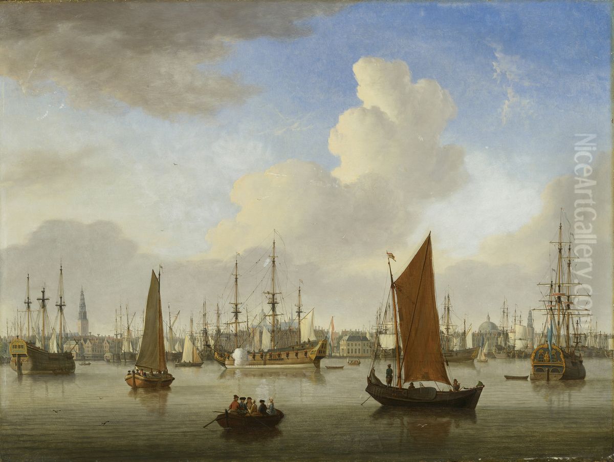 Gezicht op het IJ Oil Painting by Jan ten Compe