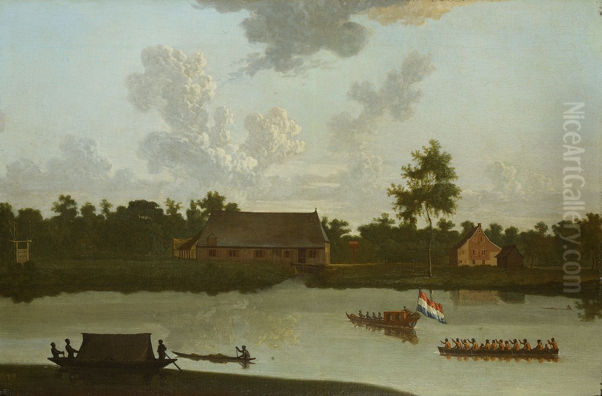 De suikerplantage Waterlant in Suriname-Plantage van Jonas Witsen aan de Surinamerivier-A plantation belonging to Jonas Witsen on the river Surinam Oil Painting by Dirk Valkenburg