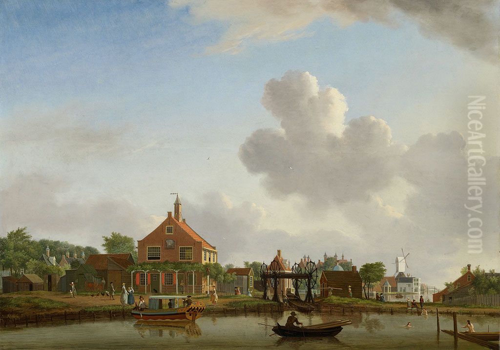 Het Polderhuis aan de Boerenwetering-Het Polderhuis aan de Boerenwetering gezien vanaf de Mennonietensloot-The Boerenwetering near the Polderhuis Oil Painting by Jan ten Compe