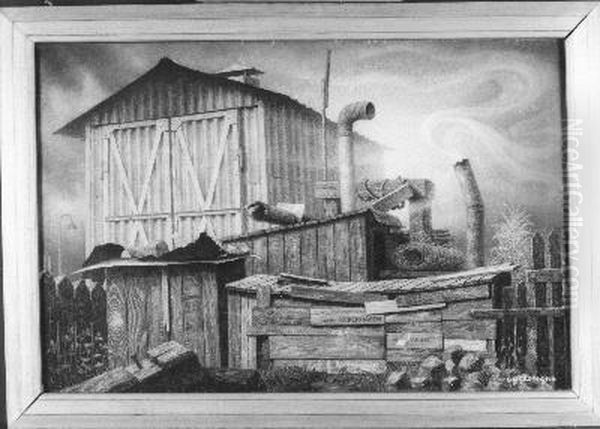 Loods bij het rangeerterrein in de Rietlanden Oil Painting by August Grotegoed