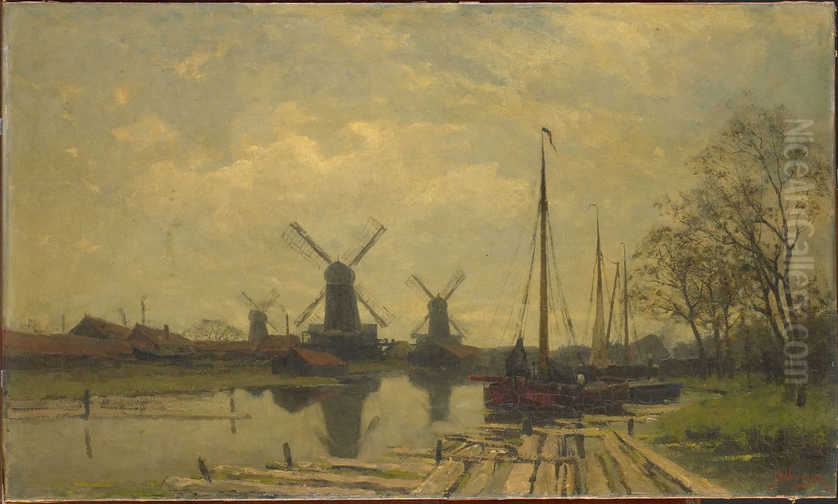 Waterway near the Baarsjes, Amsterdam Oil Painting by Jan Hillebrand Wijsmuller