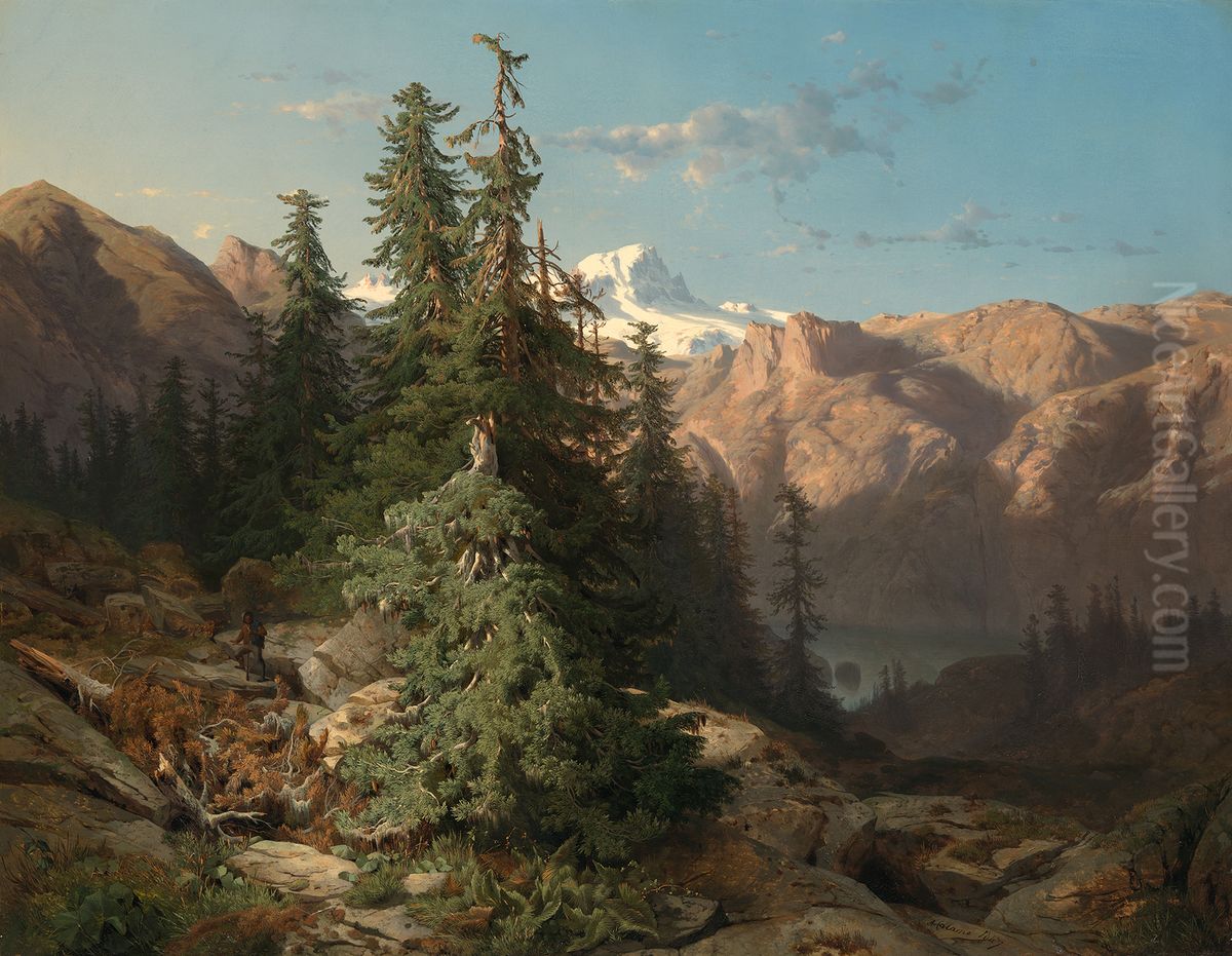 In het Berner Oberland Oil Painting by Alexandre Calame