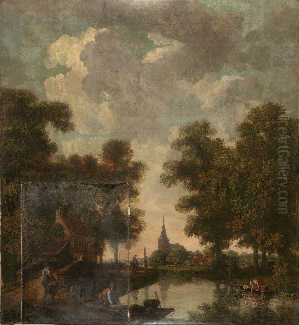 Behangsel met Hollands landschap, behorend bij de zaal van de Nieuwe Doelenstraat 22 Oil Painting by Jurriaen Andriessen