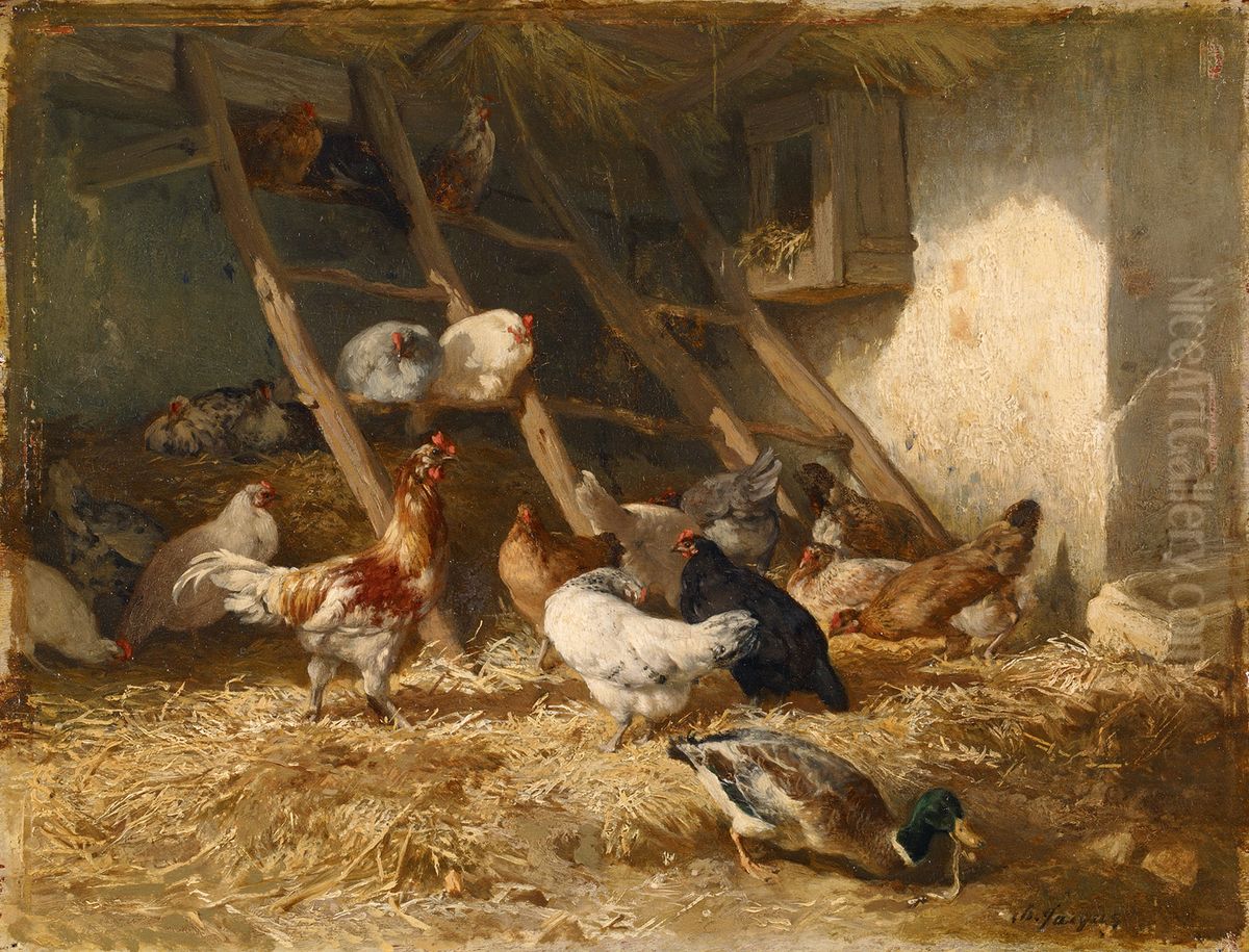 Hens Oil Painting by Charles Jacque