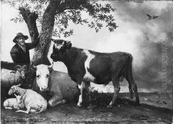 De stier (naar Paulus Potter) Oil Painting by Coenraad Willem Koch