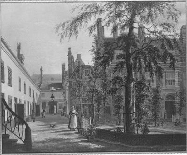 Het Leprozenhuis gezien van de grote binnenplaats Oil Painting by Johannes Jelgerhuis