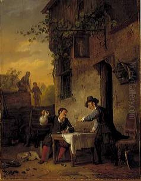 Jan Steen en Frans van Mieris Oil Painting by Ignatius Josephus van Regemorter