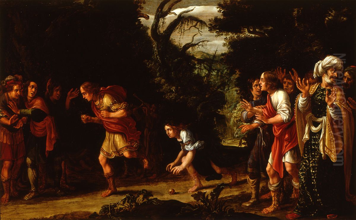 De wedloop tussen Atalante en Hippomenes Oil Painting by Jan Tengnagel