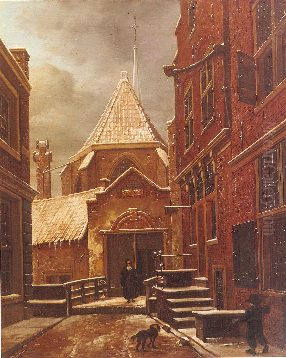 De Begijnensteeg met de ingang van het Begijnhof Oil Painting by Rienk Jelgerhuis
