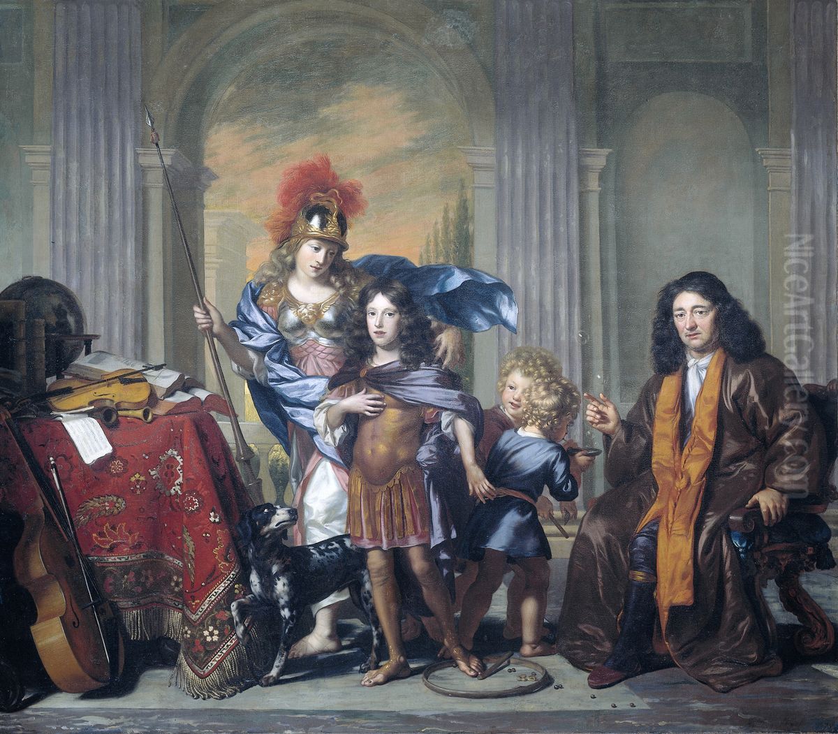 Allegorische portretgroep van de familie De Bordes met Minerva Oil Painting by Adriaen Backer