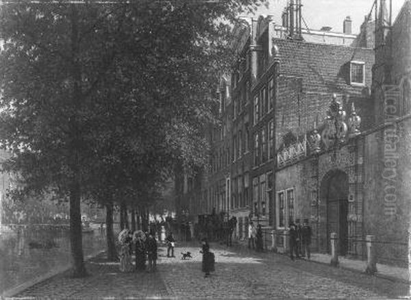 Oudezijds Voorburgwal in noordelijke richting, met poortje van Agnietenkapel Oil Painting by Johan Conrad Greive