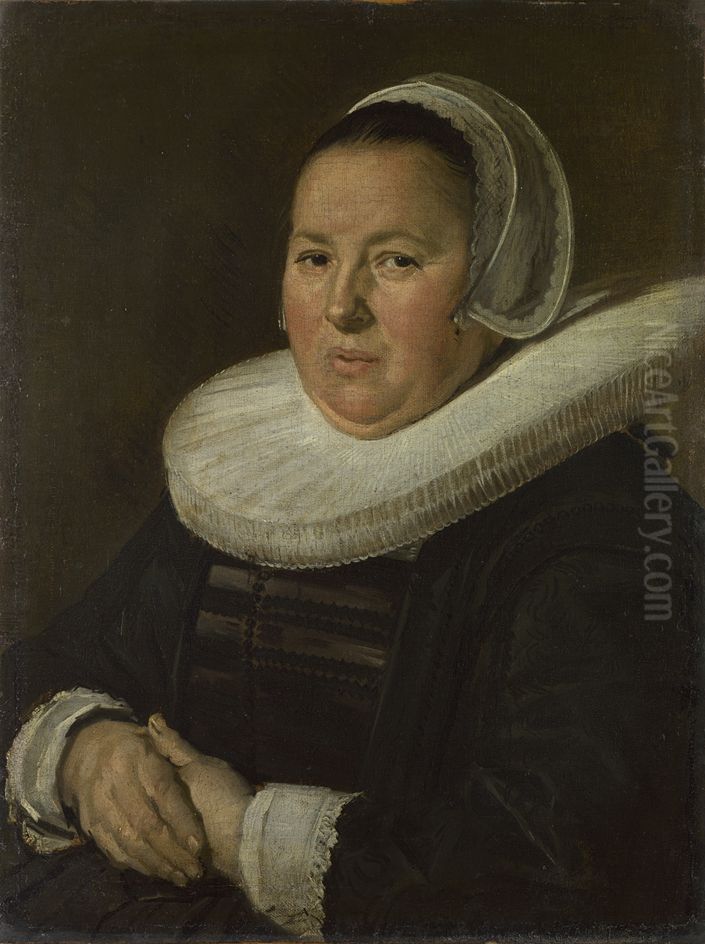 Portrait of a Middle-Aged Woman with Hands Folded Oil Painting by Frans Hals