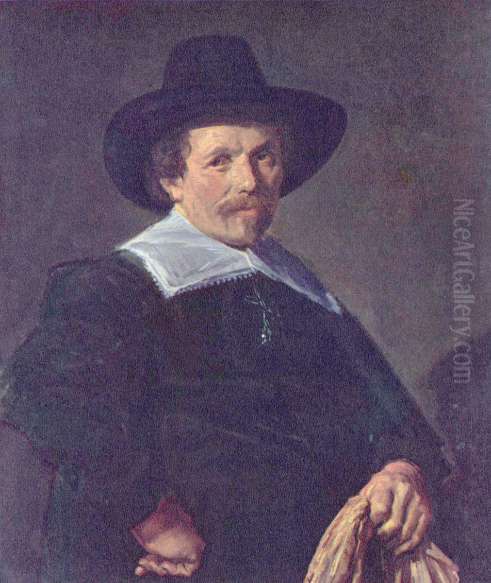 Portrait of a Man holding Gloves Oil Painting by Frans Hals