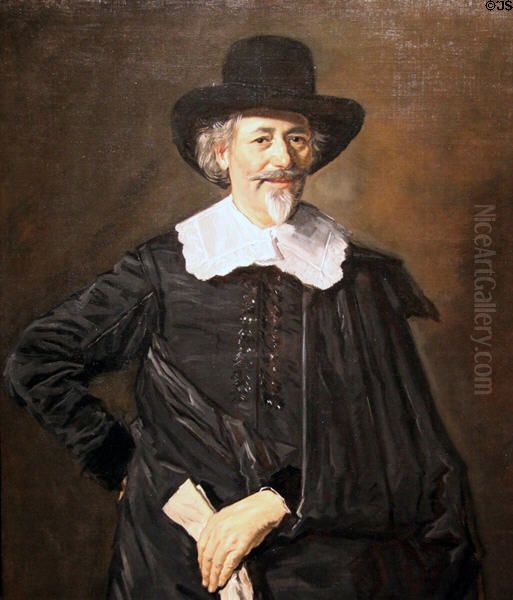 Portrait of a standing man with arm akimbo Oil Painting by Frans Hals