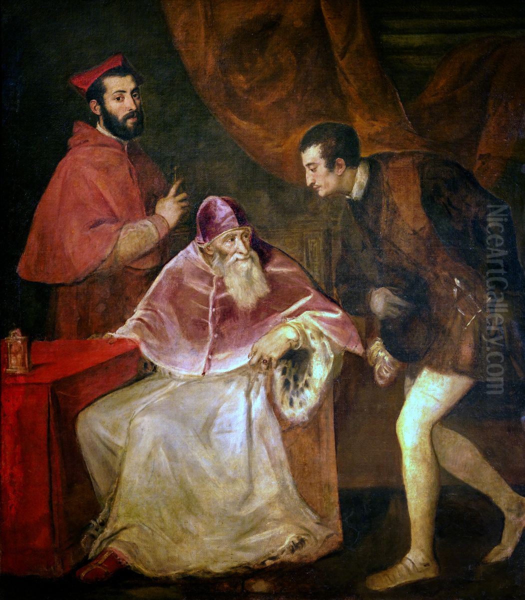 Ritratto di Paolo III con i nipoti Oil Painting by Titian