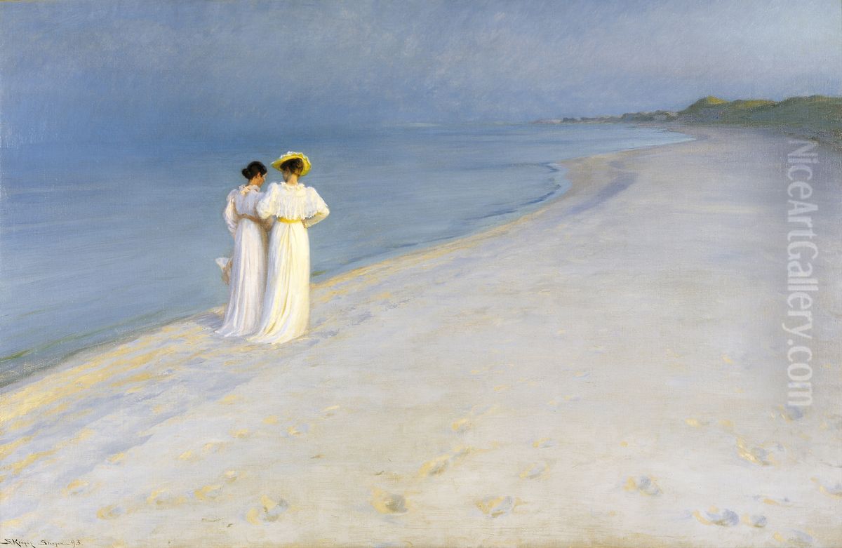 Sommeraften pa Skagen Sonderstrand Oil Painting by Peder Severin Kroyer
