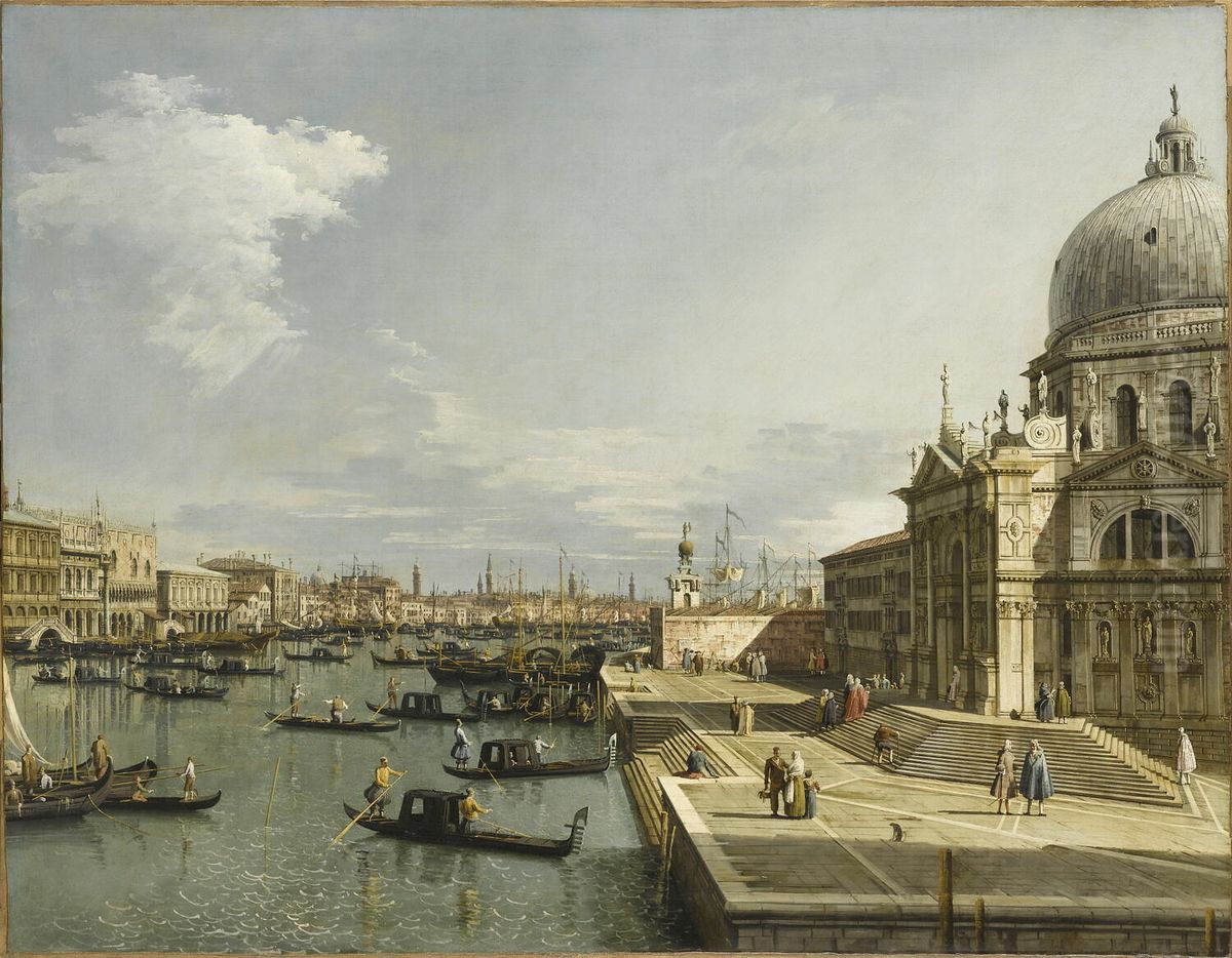 L'entree du Grand Canal et l'eglise de la Salute Oil Painting by Bernardo Bellotto