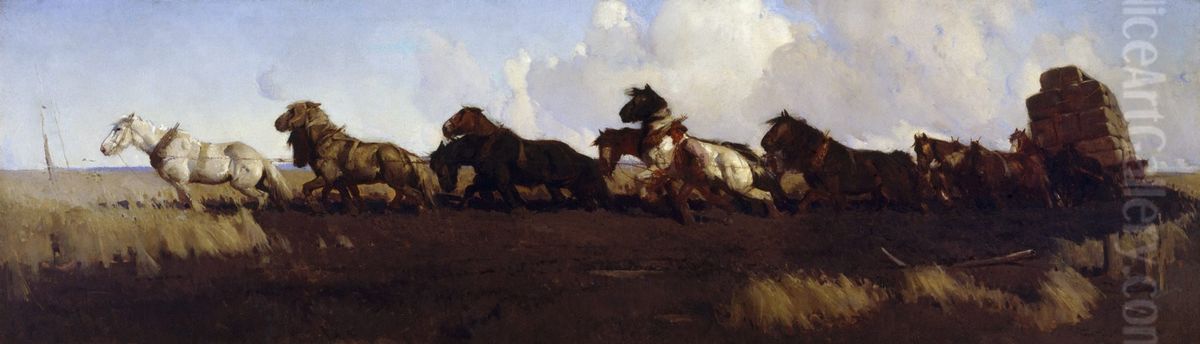 Across the black soil plains Oil Painting by George W. Lambert