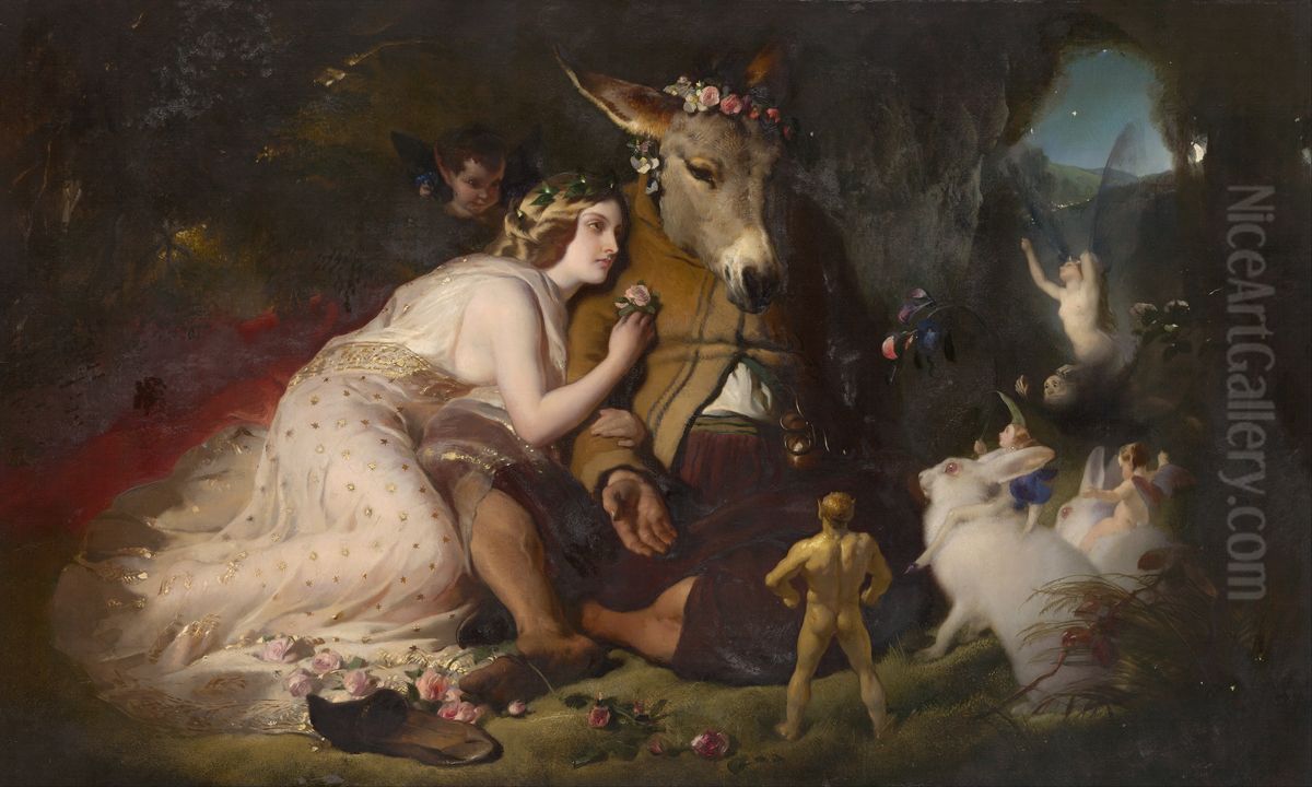 Scene from A Midsummer Night's Dream. Titania and Bottom Oil Painting by Sir Edwin Henry Landseer