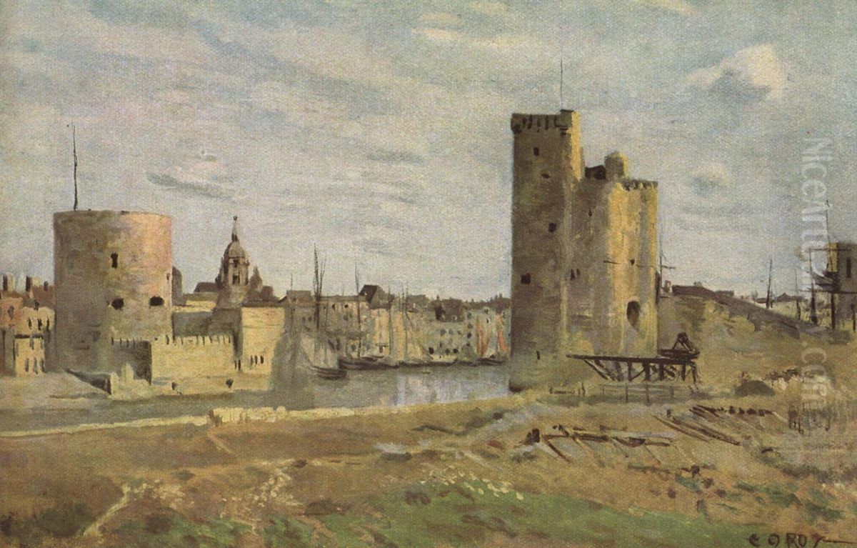 La Rochelle, The Harbour Entrance Oil Painting by Jean-Baptiste Camille Corot