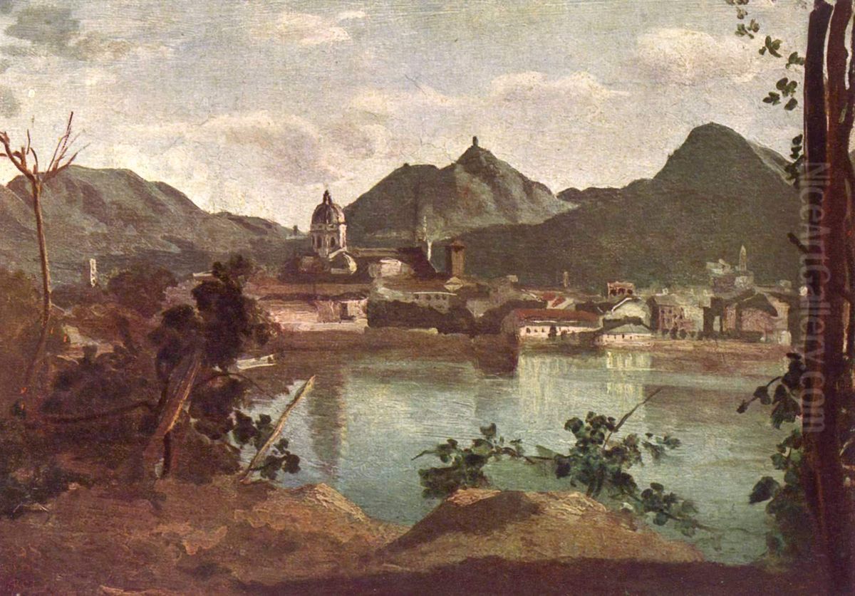 Como and Lake Como Oil Painting by Jean-Baptiste Camille Corot