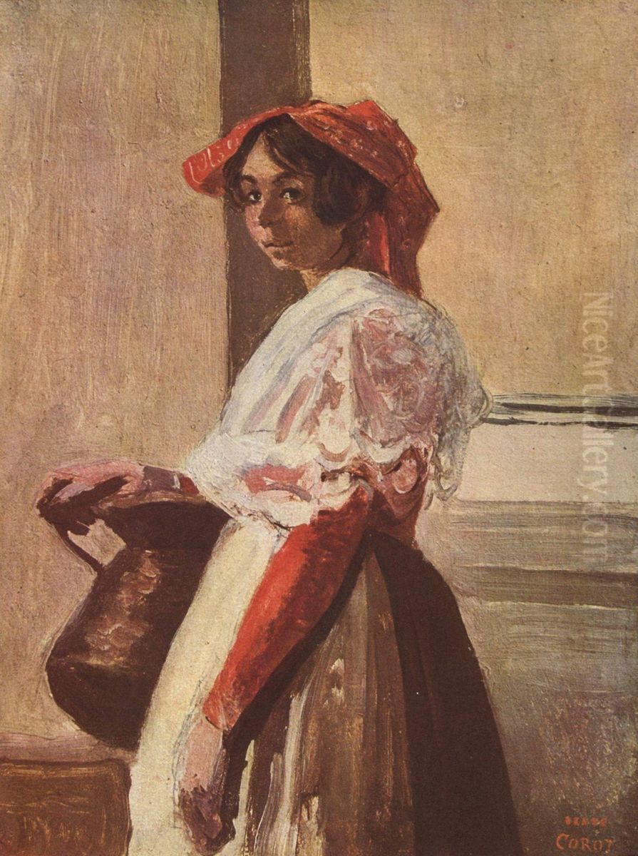 Italienne avec cruche Oil Painting by Jean-Baptiste Camille Corot
