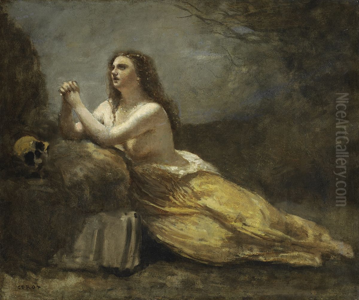 Mary Magdalene in Prayer Oil Painting by Jean-Baptiste Camille Corot