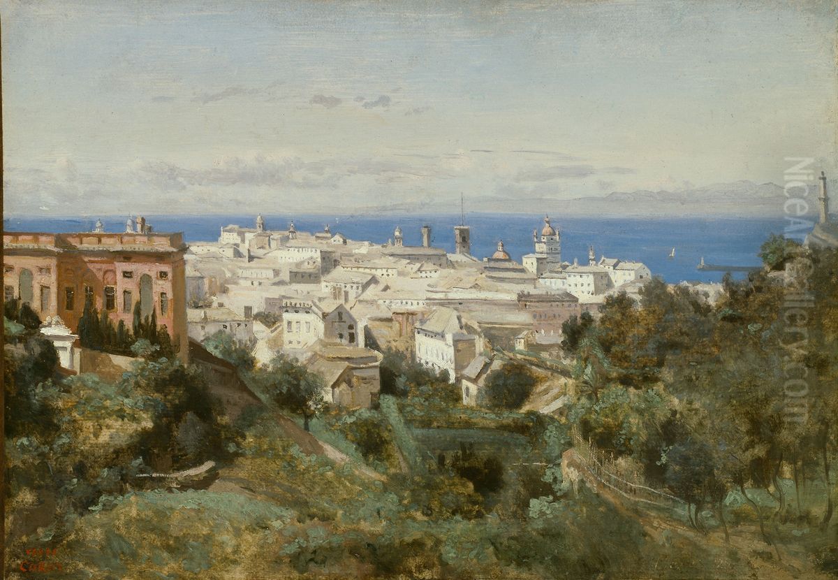 View of Genoa Oil Painting by Jean-Baptiste Camille Corot