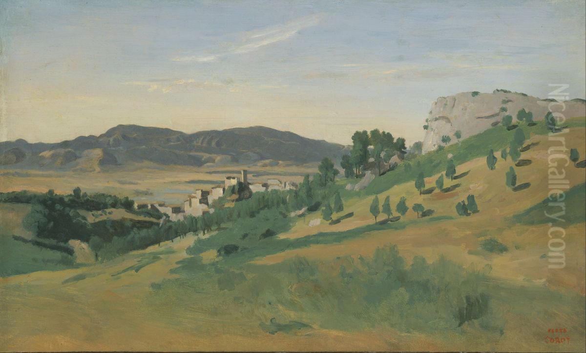 View of Olevano Oil Painting by Jean-Baptiste Camille Corot