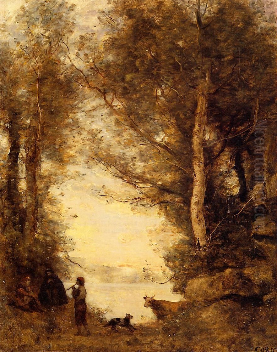 Le joueur de flute du lac d'Albano Oil Painting by Jean-Baptiste Camille Corot