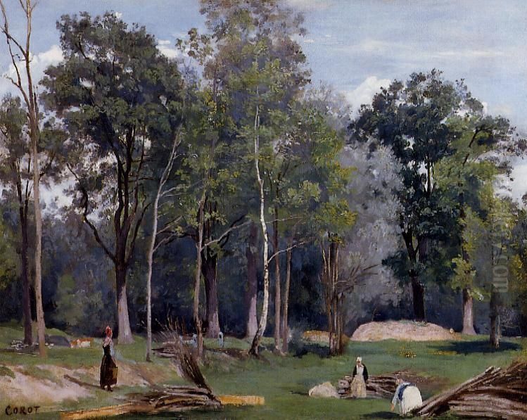 In the woods at Ville d'Avray Oil Painting by Jean-Baptiste Camille Corot