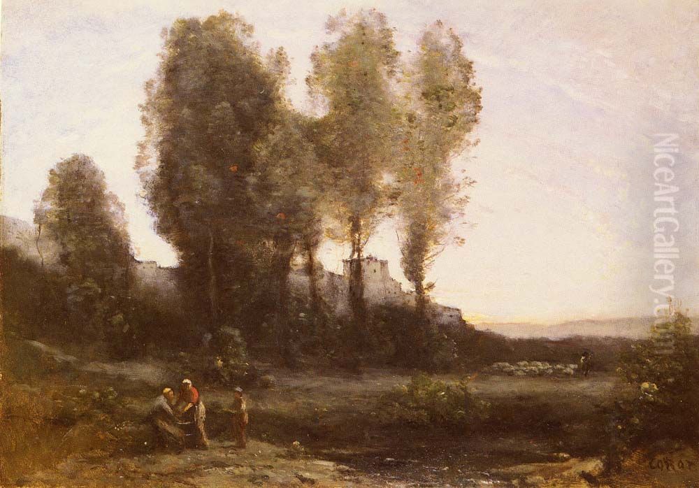 Le Monastere derriere les arbres Oil Painting by Jean-Baptiste Camille Corot