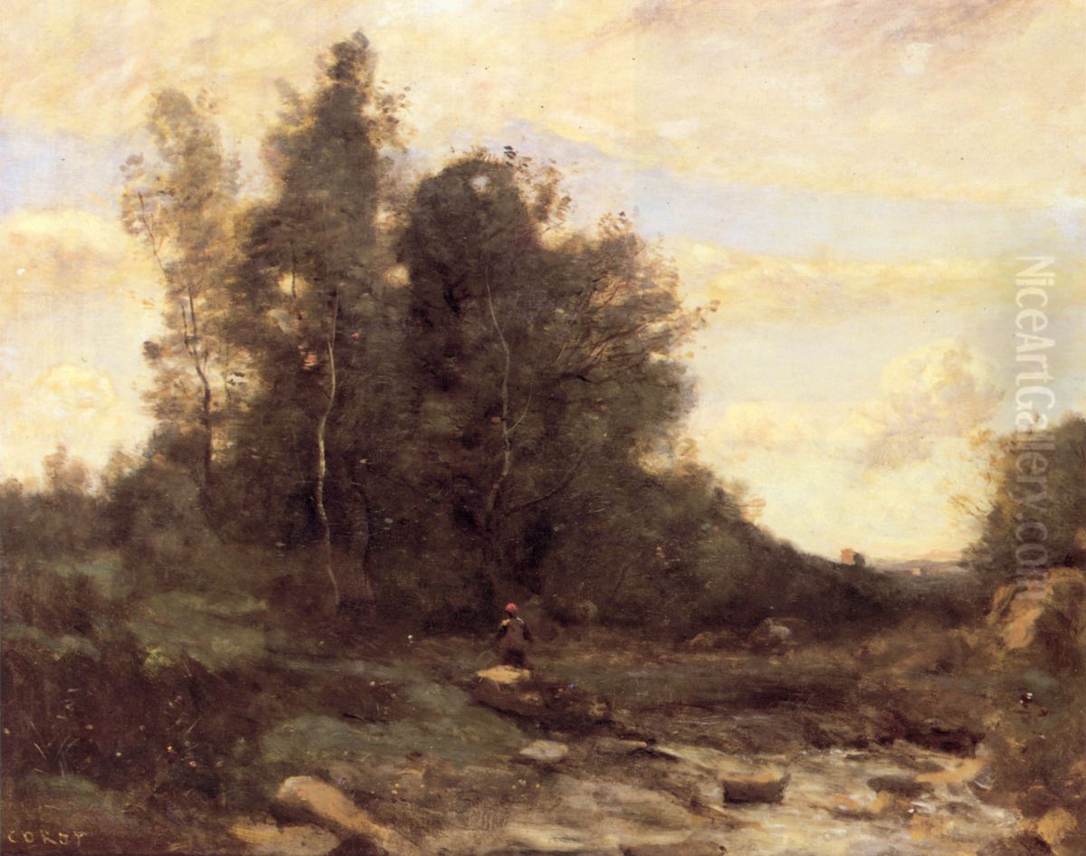 The Stony Torrent Oil Painting by Jean-Baptiste Camille Corot